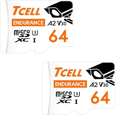 TCELL 64GB 2 Pack microSDXC A2 U3 V30 Memory Card w/ Adapter - Dashcam CCTV Cams
