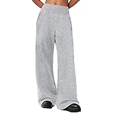 HeSaYep Womens Wide Leg Sweatpants 2025 Ribbed High Waist Straight Leg Baggy Sweat Pants with 4 Pockets