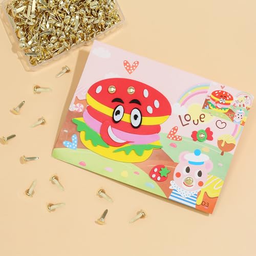 Brass Fasteners,300 Pcs Brads for Paper Crafts,Small Brads Metal Gold Brads for Paper Fasteners Scrapbooking DIY,Handmade Cards School Project Supplies