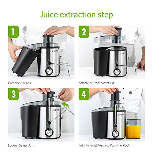 Homever Juicer for Fruits and Vegetables, Centrifugal Juicer with Juice Cup, Wide Mouth Juice Machine, BPA-Free Stainless Steel 2 High Speed Juicer, Easy to Clean, Dishwasher Safe, Anti-slip Function