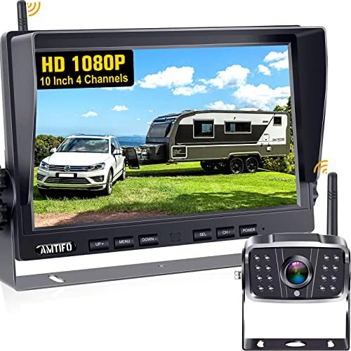 AMTIFO RV Backup Camera Wireless 10'' DVR Monitor HD 1080P Trailer