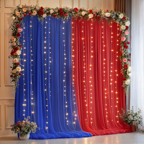10x10ft Royal Blue Red Tulle Backdrop Curtain Kit
