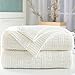 Longhui bedding Pure White Cotton Cable Knit Throw Blanket for Couch Chair Sofa,Soft Cozy Home Decorative Blankets for All Seasons, 50 x 60 Inch Gift a Washing Bag,2.2 pounds Silk Bow Tie Package