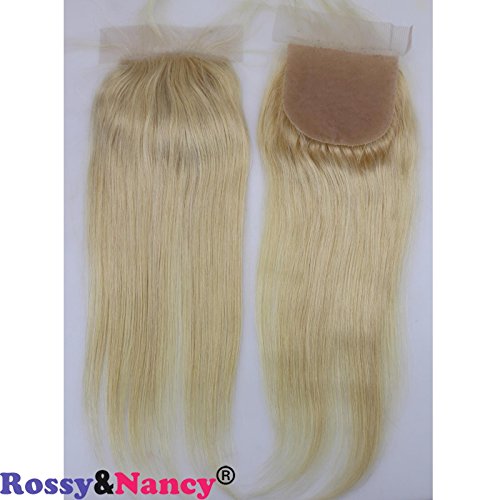 Rossy&Nancy Top Silk Base 4x4" Lace Closures Brazilian Virgin Human Hair Silk Straight Natural Blonde #613 Color Free Part Closure Piece for Women