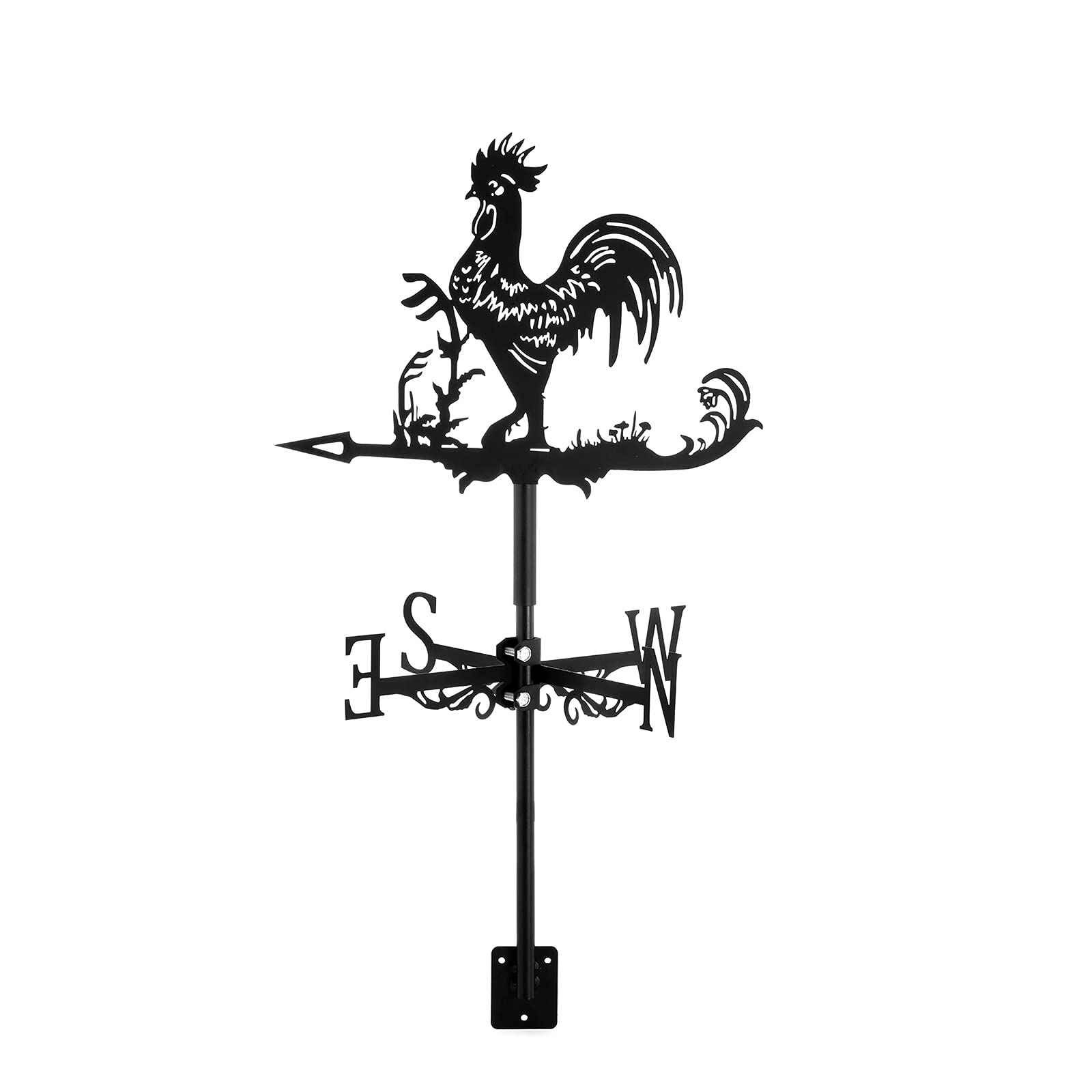 Dyna-Living Black Rooster Weather Vane, Rustproof Stainless Steel Wind Direction Indicator, Vintage Garden Decor for Roof, Yard, or Gazebo