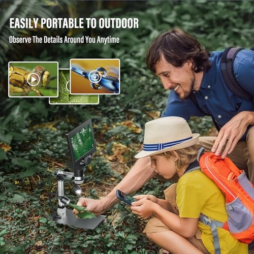 Digital Microscope, Couleeur Height Swivel 1200X 1080P and LCD Microscope, Microscope with 7 Inch Display with 2 Adjustable Side Lights and 8 LED Balls for Electronic Repairs
