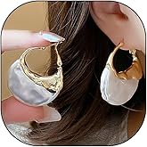 Trendy 14K Gold Irregular Pearl Hoop Earrings for Women,Unique Large Statement Pearl Drop Dangle Earrings,Charm Valentine's Day Jewelry Gifts