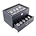 Caddy Bay Collection Carbon Fiber Pattern Glass Top Watch Case Display Storage Box Chest Holds 20 Watches with High Depth for Larger Watches