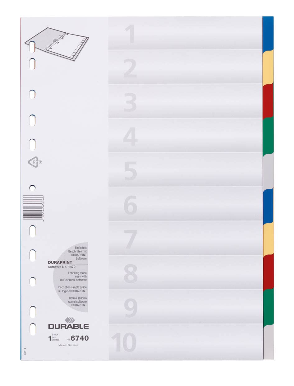 Durable 674027 Folder Index for A4 Polypropylene 10 Sheets Pack of 25 Blank / 5-Colour Tabs — image 1
