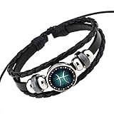 Rosemes Retro 12 Constellation Beaded Hand Woven Leather Bracelet PUNK Chain Cuff Pisces