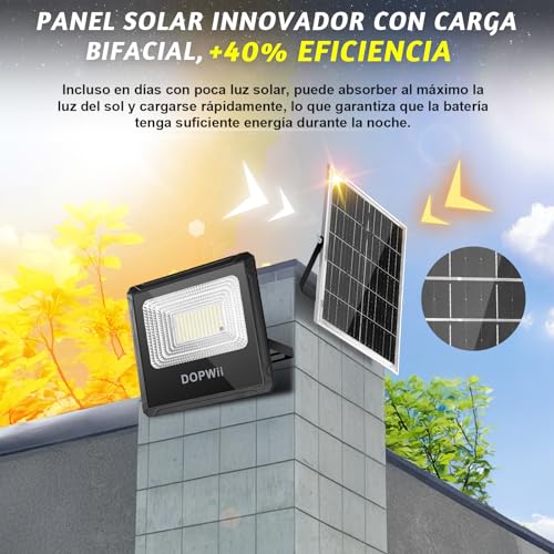 Dopwii Lamparas Solares Exterior 16000mAh, Luces Solares para Exterior Jardin, Panel Solar Bifacial con Absorción de Luz de 360°, Lámpara Solar con 4 Modos de Iluminación y Mando a Distancia(2 Piezas)