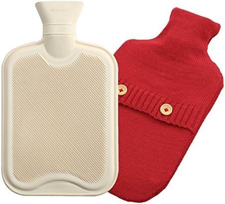 Time2Shop Premium Cozy 2 Liter Nature Rubber Hot Water Bottle w/ Knitted Cover (Red)