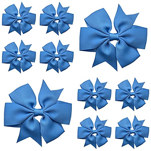 10pcs Sky Blue Hair Bows Clips Slides Grips 3" inch Pinwheel Solid Vibrant Colour Girls Hairbows — image 1