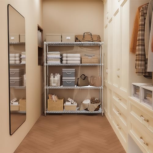 M MZG Heavy Duty 4 Tier Metal Shelving Unit, Up to 636 kg, Adjustable Shelves for Garage, Workshop and Warehouse, Studio, Chrome, 40 x 115 x 151 cm