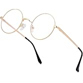 EYLRIM Round Blue Light Blocking Glasses for Women Men Circle Clear Lens Metal Frame Eyeglasses Non Prescription