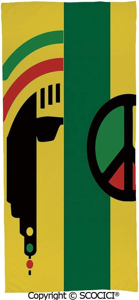 YOLIYANA Modern Towels Bath Towels Extra Large Luxury Bath Towels Iconic Barret Reggae and Jamaican Culture with Peace Symbol and Borders W27.5 x L55 Inch