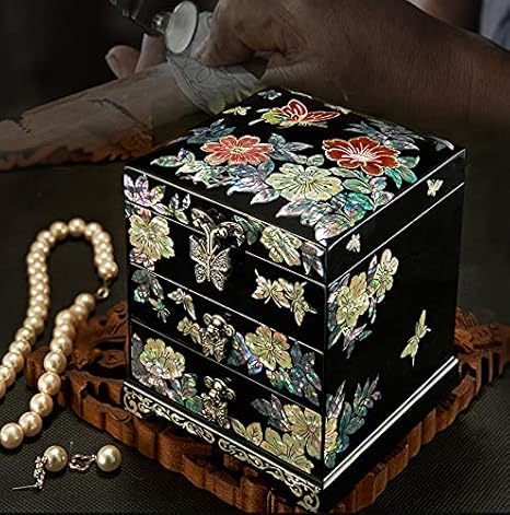 Amazon Co Jp 一点限 漆器天然シェル木製純手作り製作真珠層ラッカー貝殻ジュエリーボックス宝石箱結婚アクセサリーケース箱多層 303 Hobby