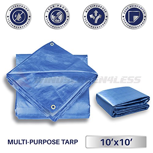 Windscreen4less 10' x 10' General Multiple Purpose 5 Mil Waterproof Blue Poly Tarp