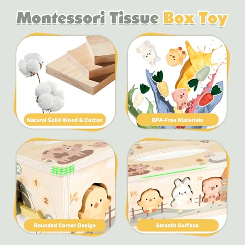 Vanplay Montessori Toy Baby 12 Months, 6-in-1 Tissue Box, Baby Toy from 1 Year, Wooden Toy, Motor Skills Toy from 1 2 3 Years, Girls Boy, Gift Child 1 Year