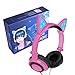 [Upgraded Version]Cat Ear Kids Headphones USB Rechargeable&LED Light Up Foldable Over Ear Headphones Headsets for Girls,Boys,Compatible for iPad,Kids Tablet (01Old Pink)