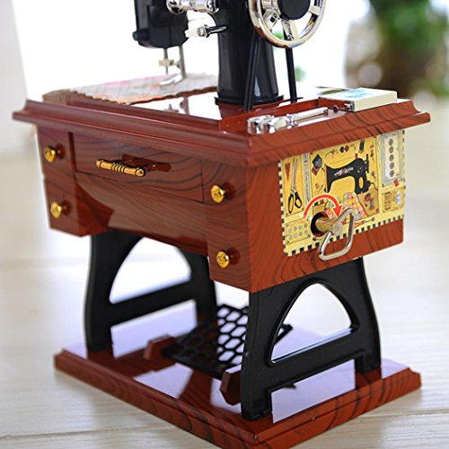 Leegor Vintage Music Box Exquisite Mini Sewing Machine Style Mechanical Toy Birthday Gift Table Decor Desk Furnishing Ornaments