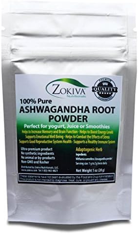 Ashwagandha Root Powder 1 oz (Withania Somnifera) Premium Quality 100% Pure by Zokiva Nutritionals