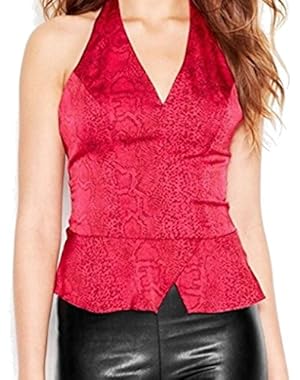 Guess Womens Snake Print Peplum Halter Top Pink S