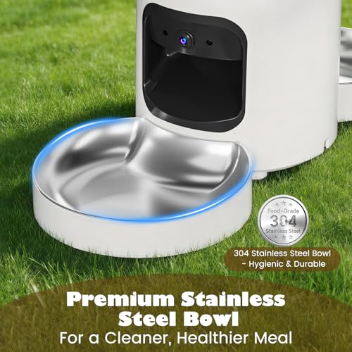 Dual-Lens Automatic Cat Feeder with Camera for 2 Cats, 6L1080P HD Video Pet Food Dispenser with Dual Bowls, AI Motion Detection & 2-Way Audio, App Control Timed Feeder for Multi-Cat Household
