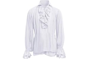 Men Victorian Pirate Shirt Medieval Steampunk Vampire Poet Blouses Gothic Ruffle Collar Long Lantern Sleeve Shirts Ethnic Top
