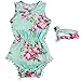 Jastore Baby Girls' Cotton Floral Pom Romper Summer Jumpsuit with Headband (Medium/6-12 Months, Blue)