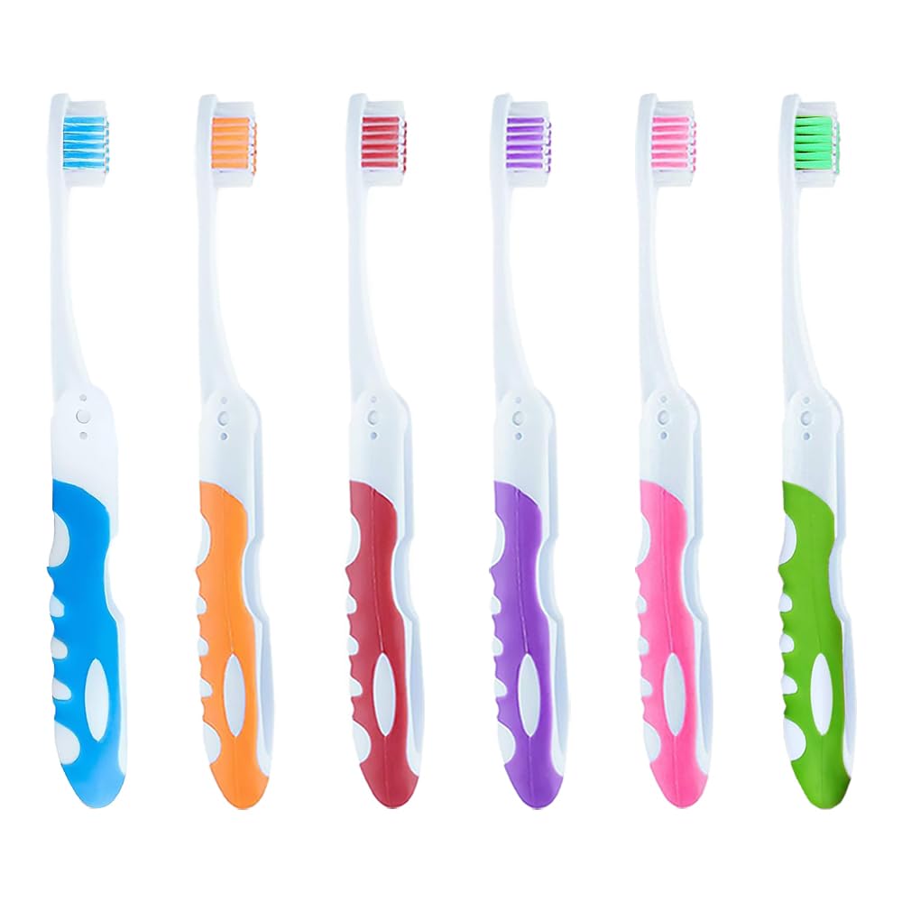 TRKETK 6 Pcs Travel Toothbrush, Portable Soft Bristle, Foldable, Multicolor, Adult