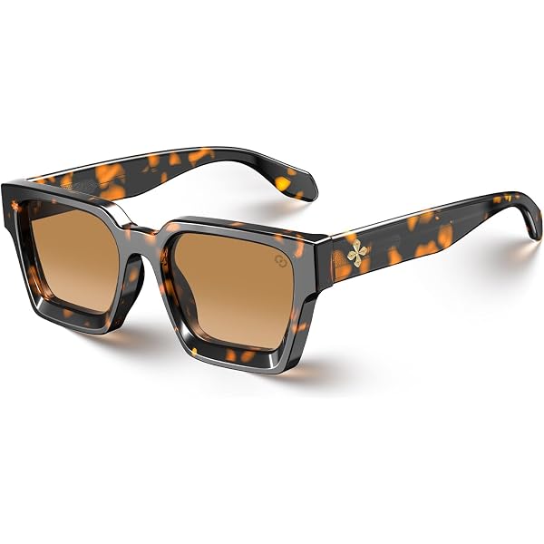 Vintage Tortoise Square Sunglasses with Wire Core Temples UV400 Protection Oversized Square Polarized Brown Lens Sunglass Crystal Amber  main image 2