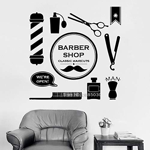Crjzty Classic Haircuts Barber Shop Sign Wall Decor Vinyl Sticker Decal Mural Pattern Art Bedroom Man Barbershop Salon Logo Tool 56 * 57cm