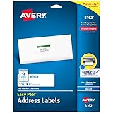 Avery Address Labels with Sure Feed for Inkjet Printers, 1-1/3" x 4", 350 Labels, Permanent Adhesive (8162), White