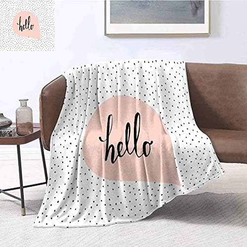 Luoiaax Hello Commercial Grade Printed Blanket Pink Speech Bubble with Hand Letter Message Hello on Background of Black Dots Queen King W60 x L70 Inch Blush Black White