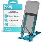 BLACK+DECKER Phone Stand for Desk - Folding Cell Phone Stand Holder - Adjustable and Portable, Folds Down Flat - for Office, Gaming, Bed, Travel - Phone Kickstand Compatible with iPhone (Loch Ness)