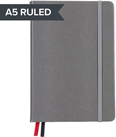 A5 Hardcover Lined Ruled Notebook Journal, 259 Numbered Pages, 2 Bookmarks, 4 Page Index, Bujo Lines Pages (1 Pack Lined, Stone Gray)