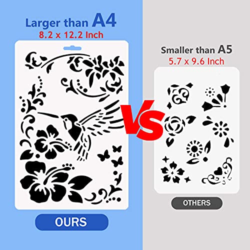 UCEC 15 Pack Large Painting Stencils, 8.2x12.2 Inch Flower Stencils