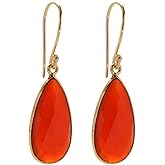 Gempires Genuine Gemstone Faceted Long Pear Gemstone Drop Dangle Hook Earrings, Statement Jewelry For Her, 1.5 inch Drop 14K Gold Plated, Gift For Woman