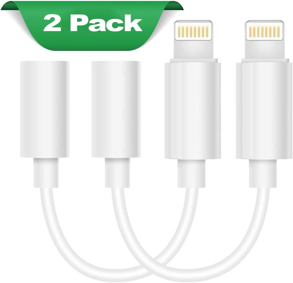 iPhone Headphone Adapter, Compatible with iPhone X/Xs/Xs Max/XR/8/8Plus/7/7Plus Adapter Headphone Jack, to 3.5 mm iPhone Headphone Adapter Jack Compatible with iOS 11/12 (2 Pack) (Not Bluetooth)