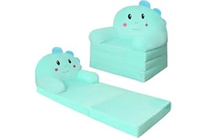 QIUODO Kids Couch Fold Out for Playroom, Velvet 2-in-1 Flip Open Couch for Toddlers 1-3, Comfy Toddler Chair for Reading and Napping, Foldable Kids Sofa Bed for Boys and Girls