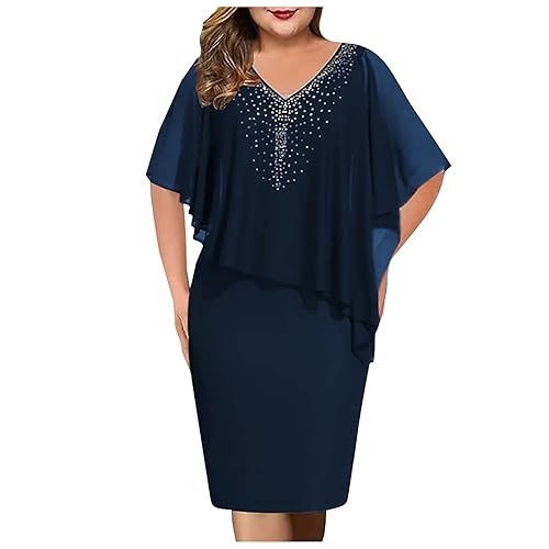 ONGJWU Fall Dresses for Women 2023, Long Dresses Wedding Guest Midi Dresses  Plus Size Wrap Dress V Neck Overlay Asymmetric Buttock Dress Chiffon  Sequins DressS-5Xl Shift Dress Drees (XXL, Navy) in Kenya |
