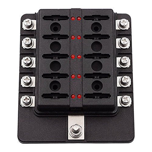 TechCode Fuse Block with LED Indicator, 10 Way Waterproof Blade Fuse Holder Box 5A 10A 15A 20A Automotive Fuses LED Indicator Protection Cover for Car ATO ATC Van Truck(10-Way) - Thumbnail 2