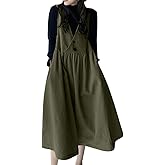chouyatou Women's Elegant Sleeveless Corduroy Jumper Dress Flare Midi Long Overall Dress with Pockets