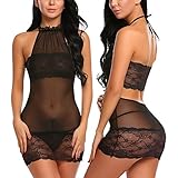 Avidlove Women Lingerie Set Lace Babydoll Mesh Chemise Halter Teddy Sexy Nightie