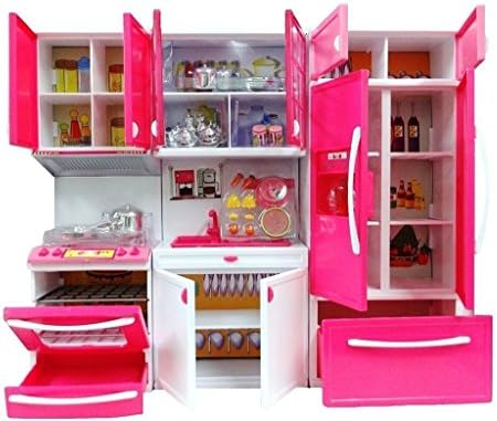 dhawani Battery Operated Kitchen Play Set with Refrigerator, Accessories, Fruits, Music and Lights (Pink)