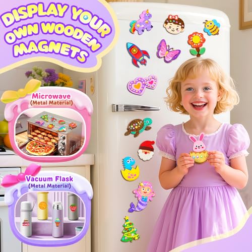 CGBOOM Kids Painting Set, 32 Pieces Kids Craft Set, Luminescence Fridge Magnets for Painting and Crafts, Wooden Magnets for Painting, Gift for Girls and Boys