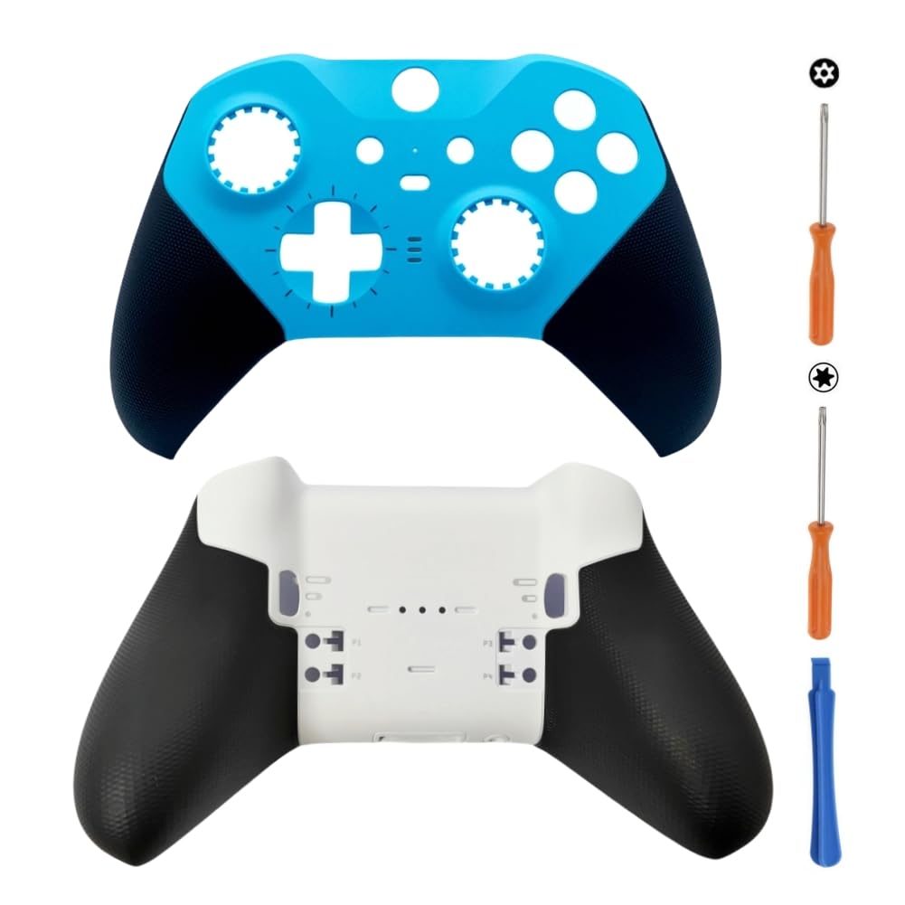 Hzxkqmil Replacement Housing Shell Case Front Back Cover Faceplate Accessories for Xbox Elite Series 2 Controller, Light Blue + White