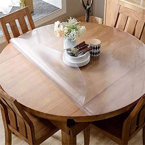 OstepDecor Custom 1.5mm Thick Frosted Texture Finish Table Top Protector Plastic Tablecloth Kitchen Dining Room Wood Furniture Protective Cover Mat | Frosted 48 Inches (Dia. 122cm)