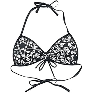 Gothicana by EMP Schwarzes Bikinioberteil mit Pentagrammen und Rosen Bikini Top zwart